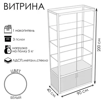 Витрина П1п, 9004002000, ЛДСП, стекло, белая
