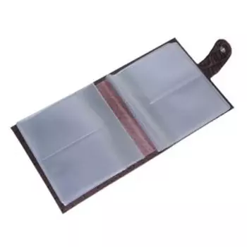 Визитница на кнопке, 24 листа, цвет коричневый