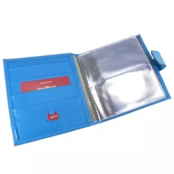 Визитница на кнопке, 18 листов, цвет голубой