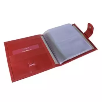 Визитница на кнопке, 18 листов, цвет красный