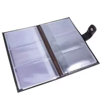 Визитница на кнопке, 24 листа, цвет коричневый