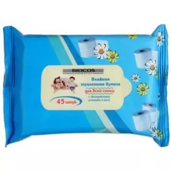 Влажная туалетная бумага BioCos, для всей семьи, 45 шт.