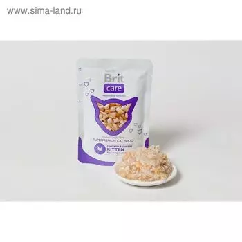 Влажный корм Brit Care для котят, курица и сыр, пауч 80 г
