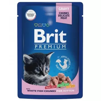 Влажный корм Brit Premium для котят, белая рыба в соусе, пауч, 85 г