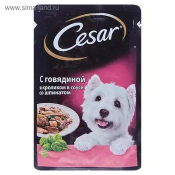 Влажный корм Cesar для собак, говядина/кролик/шпинат, пауч, 85 г