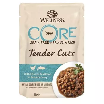 Влажный корм CORE TENDER CUTS для кошек, курица/лосось, нарезка в соусе, пауч, 85 г