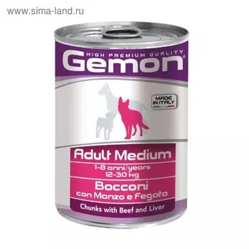 Влажный корм Gemon Dog Medium для собак средних пород, говядина с печенью, ж/б, 415 г