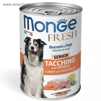 Влажный корм Monge Dog Fresh для пожилых собак, рулет из индейки с овощами, 400 г