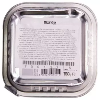 Влажный корм Monge Dog Fruit для собак, курица с малиной, ламистер, 100 г