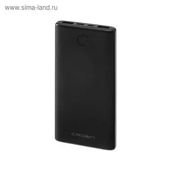 Внешний аккумулятор Crown CMPB-1000, 10000 мАч, 2 USB, 2.1 А, чёрный