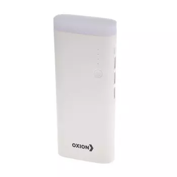 Внешний аккумулятор OXION, 2 USB, 10000 мАч, Li-pol, 2/1 A, фонарик, белый