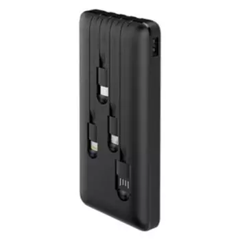 Внешний аккумулятор TFN Power Uni 10, 10000мАч, USB, 4 встроенных кабеля, черный
