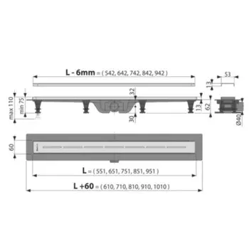 Водоотводящий желоб Alcadrain APZ18-950M, с порогами для перфорированной решетки, 950 мм