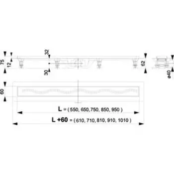 Водоотводящий желоб AlcaPlast Simple APZ8-750, с порогами для перфорированной решетки