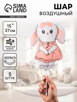 Воздушные шары фольгированные 15" «Зайка в розовом платье», 5 шт., для палочки