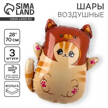 Воздушные шары фольгированные 28" «Котик в шапке», набор 3 шт.