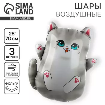 Воздушные шары фольгированные 28" «Серый котик», набор 3 шт.