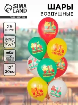 Воздушные шары латексные 12" «Праздник 1 Сентября! Листья!», 25 шт.