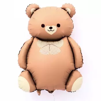 Воздушный шар фольгированный 35" «Мишка с бантом», фигура, матовый