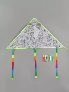 Воздушный змей - раскраска «Зверятки», 80 см, 6 фломастеров