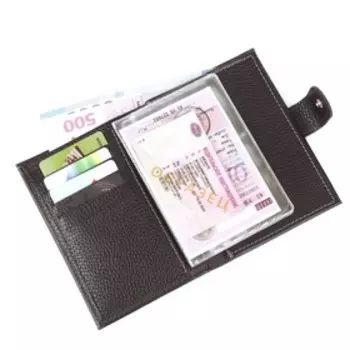 Обложка для автодокументов на кнопке, цвет коричневый