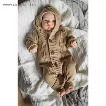 Вязаный комбинезон детский с капюшоном Pure Love, рост 62 см, цвет бежевый
