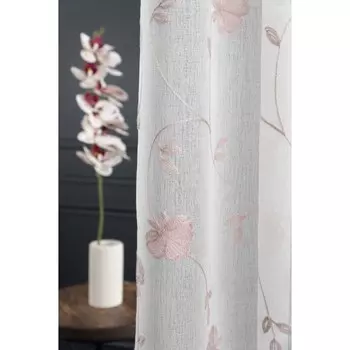 Вуаль «Лён», размер 300x260 см, белая с розовой вышивкой