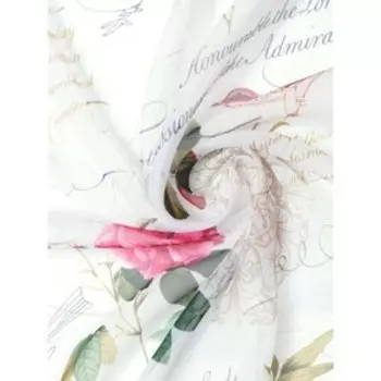 Вуаль, размер 300 х 260 см, белый, принт розы и птицы