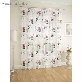 Вуаль, размер 300 х 260 см, белый, принт розы и птицы