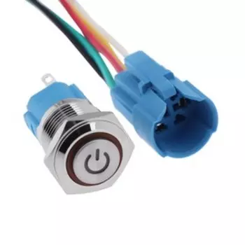 Выключатель, 12 В, 3 А, 5 pin, IP67, d 16мм, провод 15 см, желтый