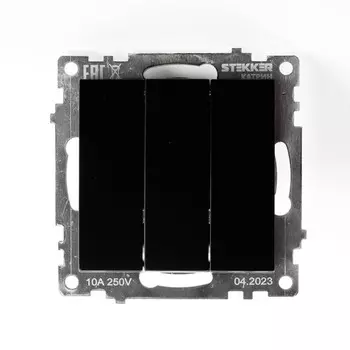 Выключатель STEKKER серия Катрин, 3 клавиши, 10 А, 250 В, GLS10-7108-05, чёрный