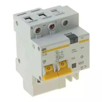 Выключатель авт. диф. тока IEK MAD10-2-025-C-030,2п,3.5мод.,C25А,30мА,тип AC,4.5кА,АД-12