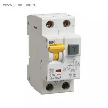 Выключатель авт. диф. тока IEK MAD22-5-016-C-30,1п+N, 2мод., C16А,30мА, типA, 6кА, АВДТ-32