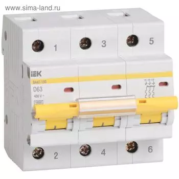 Выключатель авт. мод. IEK MVA40-3-080-D, 3п, D 80А, ВА 47-100, 10кА