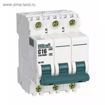 Выключатель автоматический DEKraft ВА-101, 3п, 6 А, х-ка С, 4.5 кА