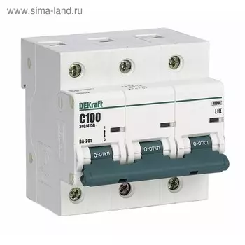 Выключатель автоматический DEKraft ВА-201, 3п, 80 А, х-ка С, 10 кА