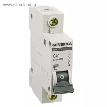 Выключатель автоматический IEK GENERICA ВА47-29, 1п, 40 А, 4.5 кА, хар-ка С
