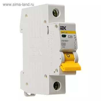 Выключатель автоматический IEK, ВА47-29, 1п, 20 А, 4,5 кА, характеристика С, MVA20-1-020-C 374253