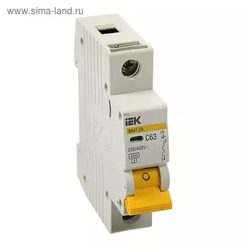 Выключатель автоматический IEK, ВА47-29, 1п, 63 А, 4,5 кА, характеристика С, MVA20-1-063-C 374253