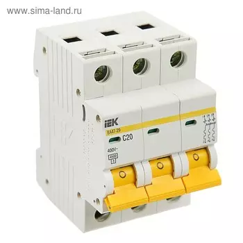 Выключатель автоматический IEK, ВА47-29, 3п, 20 А, 4,5 кА, характеристика С, MVA20-3-020-C 374253