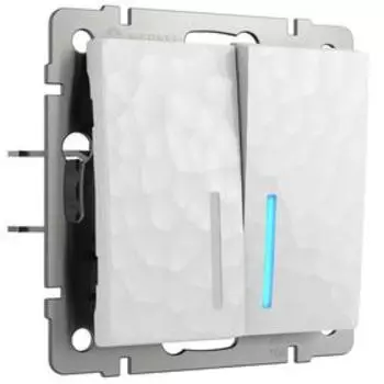 Выключатель двухклавишный проходной с подстветкой W1222001, белый