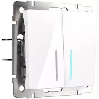Выключатель двухклавишный проходной с подсветкой WL01-SW-2G-2W-LED, белый