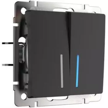Выключатель двухклавишный проходной с подсветкой WL08-SW-2G-2W-LED, цвет черный