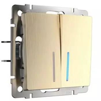 Выключатель двухклавишный проходной с подсветкой WL10-SW-2G-2W-LED, цвет шампань