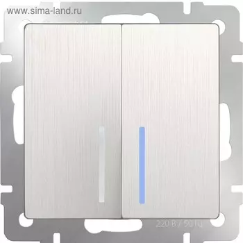 Выключатель двухклавишный проходной с подсветкой WL13-SW-2G-2W-LED, цвет перламутровый рифленый 44