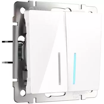 Выключатель двухклавишный с подсветкой WL01-SW-2G-LED, белый