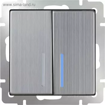Выключатель двухклавишный с подсветкой WL02-SW-2G-LED, цвет никель