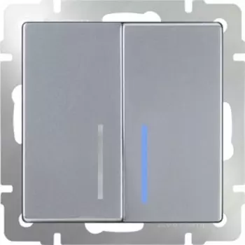 Выключатель двухклавишный с подсветкой WL06-SW-2G-LED, цвет серебряный