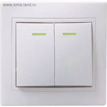 Выключатель IEK "КВАРТА" EVK21-K01-10-DM, 2 кл., СП, индик., 10А, IP20, бел., ВС10-2-1-КБ