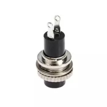 Выключатель-кнопка, 250 В, 2 А, ON-OFF, 2с, d=10,2 мм, без фиксации, металл, черная